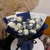 【马耳他蓝】15支马耳他蓝白玫瑰花束送男友鲜花花店送花上门