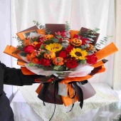 【万圣节】2支向日葵11支红玫瑰混搭南瓜万圣节花束