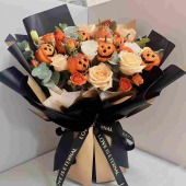 【万圣节】7支香槟搭配女巫南瓜万圣节花束