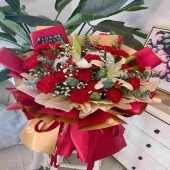 19朵红色康乃馨百合花束