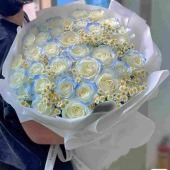 33支网红碎冰蓝白玫瑰花束