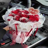 【芭蕾风】15支红玫瑰雪花花束送女友送媳妇花店送花上门