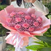 11支粉色康乃馨搭配满天星花束送妈妈送老婆送领导花店送花上门