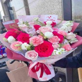 鲜花店/6支弗洛伊德6支粉玫瑰6支粉色康乃馨混搭送女友送妈妈花店送花上门