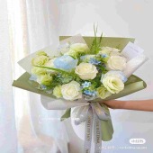 【清新似你】11支白玫瑰混搭洋桔梗碎冰蓝花束送女友送闺蜜