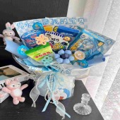 【零食随机】10种零食7颗棒棒糖蓝色系零食花束送小朋友送男孩子零食花束