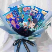 【六一儿童节】一束蓝色满天星奇趣蛋旺仔QQ糖零食花束（零食随机搭配介意勿拍）