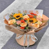 2支向日葵5支香槟混搭花束