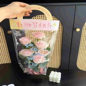 5支粉玫瑰蓝星花教师节快乐手提袋