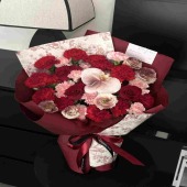 【国风花束】21支红色康乃馨粉色康乃馨蝴蝶兰混搭花束送妈妈送长辈花店送花上门