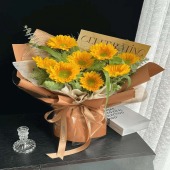 【一举夺魁】8支绿心向日葵喷泉草高考花束鲜花店送花上门