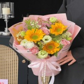 【乘风破浪】3支绿心向日葵混搭粉雪山桔梗高考花束鲜花店送花上门