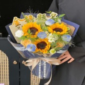 【金榜题名】3支向日葵香槟桔梗喷泉草混搭花束鲜花店送花上门