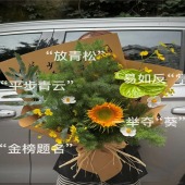 【高考花束】1支绿心向日葵1支绿掌1支网红叶蓬莱松花束