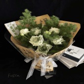 【放轻松】5支白玫瑰混搭桔梗蓬莱松鲜花花束花店送花上门