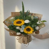 【晚风】2只向日葵混搭桔梗蓬莱松网红叶鲜花花束花店送花上门