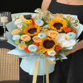 【金榜题名】3支向日葵8支香槟混搭蝴蝶兰紫罗兰鲜花花束花店送花上门