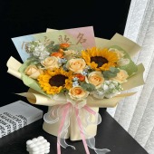 【金榜题名】2支向日葵7支香槟混搭花束鲜花店送花上门