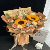 【一举夺魁】2支向日葵11支卡布奇诺混搭花束鲜花店送花上门