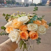 【佳偶天成】19支香槟白玫瑰手捧花结婚手捧领证手捧花花店送花上门