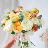 【缔结良缘】15支香槟白玫瑰手捧花结婚手捧领证手捧花花店送花上门