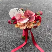 【百年好合】15支卡布奇诺红玫瑰搭配蝴蝶兰手捧花结婚手捧领证手捧花花店送花上门