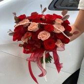 【姻缘相配】19支红玫瑰卡布奇诺混搭手捧花结婚手捧领证手捧花花店送花上门