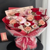 【百年琴瑟】19支红玫瑰卡布奇诺蝴蝶兰花束订亲花束结婚花束花店送花上门