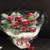 【落雪玫瑰】8支红玫瑰诺贝松圣诞节花束送女友花店送花上门