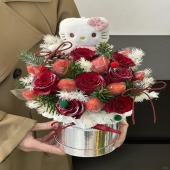 【圣诞】红玫瑰混搭草莓圣诞抱抱桶送女友送媳妇鲜花店送花上门