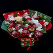 【圣诞】11支红玫瑰诺贝松混搭圣诞节花束送女友鲜花店送花上门