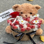 【不能莓有你】19颗草莓抱抱桶玩偶花束送女友送媳妇鲜花店送花上门